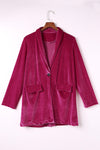 Rose Casual Pocketed Velvet Blazer-Outerwear-MomFashion