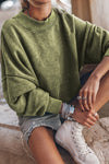 Green Drop Shoulder Crew Neck Pullover Sweatshirt-Tops-MomFashion