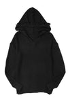 Black V Neck Ribbed Drop Shoulder Hooded Sweater-Tops-MomFashion