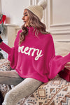 Rose Merry Letter Embroidered High Neck Sweater-Tops-MomFashion