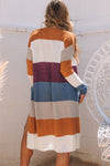 Multicolor Colorblock Open Front Long Knit Cardigan-Tops-MomFashion