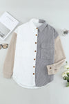 White Color Block Button Shirt with Pocket-Tops-MomFashion