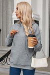 Gray Quilted Kangaroo Pocket Drawstring Hoodie-Tops-MomFashion