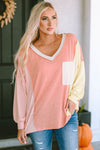 Striped Color Block Splicing Long Sleeve T Shirt-Tops-MomFashion