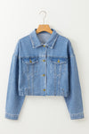 Sky Blue Medium Wash Chunky Cropped Denim Jacket-Outerwear-MomFashion