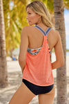 Orange Printed Splicing Racerback Tankini-Swimwear-MomFashion