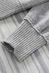 Gray Ribbed Hem Snap Button Neckline Sweatshirt with Pocket-Tops-MomFashion