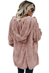 Pink Soft Fleece Hooded Open Front Coat-Outerwear-MomFashion