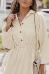 Beige Button Pockets Drawstring Waist Dress-Dresses-MomFashion