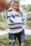 Stripe Plus Size Striped Hooded Knit Sweater-Plus Size-MomFashion