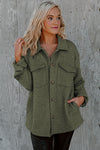 Green Retro Quilted Flap Pocket Button Shacket-Outerwear-MomFashion