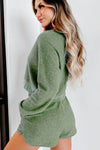 Green Fleece Two-piece Cropped Pullover and Shorts Set-Loungewear-MomFashion