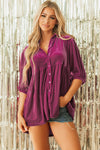 Pitaya Pink 3/4 Sleeve Tunic Babydoll Velvet Shirt-Tops-MomFashion