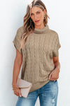 Light French Beige Cable Knit Turtleneck Batwing Sleeve Sweater-Tops-MomFashion