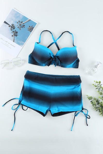 Blue Black Ombre Shading Push Up Bikini and Boardshort-Swimwear-MomFashion