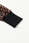 Black Leopard Print Long Sleeve Ribbed Knit Blouse-Tops-MomFashion