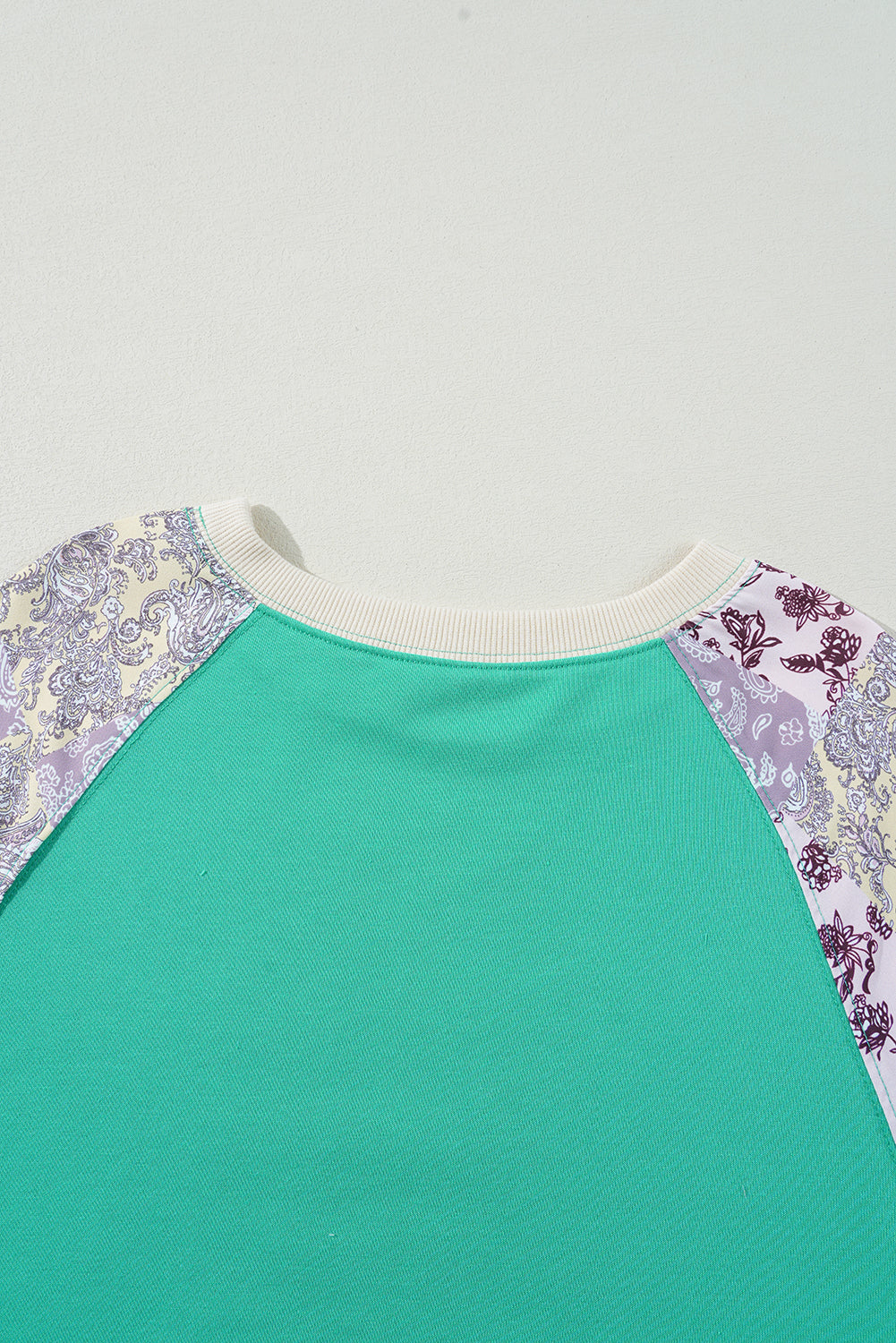 Sky Blue Plus Size Plaid Floral Patchwork Raglan Sleeve Sweatshirt-Plus Size/Plus Size Sweatshirts & Hoodies-MomFashion