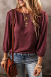 Red Dahlia Solid Color 3/4 Sleeve Round Neck Top-Tops-MomFashion