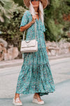 Sky Blue Paisley Print Boho Holiday Ruffle Tiered Maxi Dress-Dresses-MomFashion