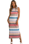 Multicolor Stripe Print Slit Maxi Tank Top Dress-Dresses-MomFashion