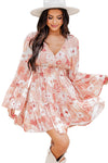 Floral Smocked High Waist Bell Sleeve Mini Dress-Dresses-MomFashion