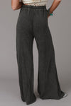 Gray Mineral Washed Drawstring Retro Wide Leg Pants-Bottoms-MomFashion