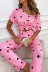 Pink Valentines Heart Print Tee and Pants Lounge Set-Loungewear-MomFashion