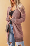 Pink Plaid Knitted Long Open Front Cardigan-Tops-MomFashion