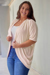 Apricot Shimmer Ribbed Texture Plus Size Cardigan-Plus Size-MomFashion