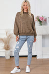 Brown Drop Shoulder Crew Neck Pullover Sweatshirt-Tops-MomFashion