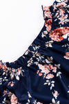 Blue Ruffle Off Shoulder Flounce Sleeve Floral Blouse-Tops-MomFashion