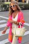 Multicolor Striped Long Sleeve Ribbed Trim Button Cardigan-Tops-MomFashion