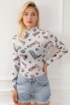 White Rodeo Bound Printed Long Sleeve Bodysuit-Tops-MomFashion