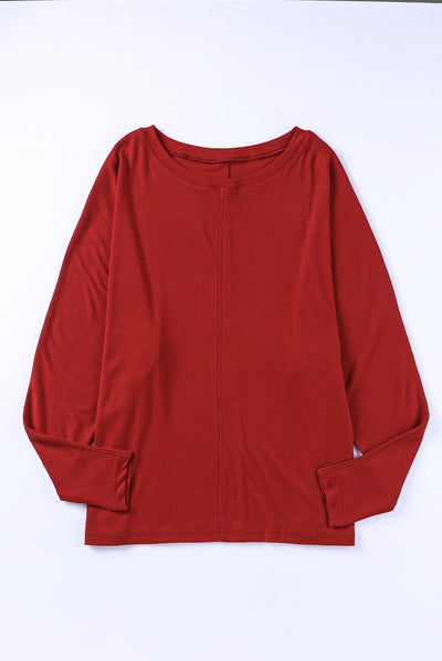 Red Solid Color Patchwork Long Sleeve Top-Tops-MomFashion