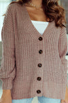 Khaki Buttoned Front Drop Shoulder Knitted Cardigan-Tops-MomFashion