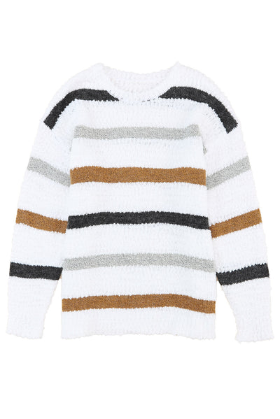 Striped Popcorn Knit Sweater-Tops-MomFashion