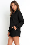 Black Ribbed Zipper Sweatshirt and High Waist Shorts Set-Loungewear-MomFashion