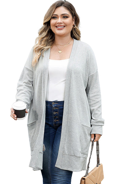 Thermal Knit Pocketed Plus Size Cardigan-Plus Size-MomFashion