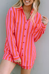 Orange Striped Print Collared Neck Shirt and Shorts Set-Loungewear-MomFashion