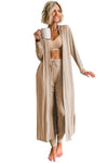 Parchment Split Long Cardigan and Skinny Pants Lounge Set-Loungewear & Sleepwear/Loungewear-MomFashion