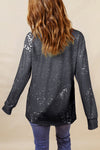 Black Retro Bleached Leopard Spot Pullover-Tops-MomFashion