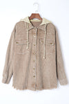 Khaki Patchwork Hooded Corduroy Shacket-Outerwear-MomFashion