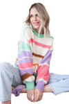 Multicolor Striped Colorblock Drop Shoulder Sweater-Tops-MomFashion