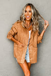 Camel Faux Suede Button Up Jacket-Outerwear-MomFashion