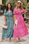 Pink Paisley Print Boho Holiday Ruffle Tiered Maxi Dress-Dresses-MomFashion