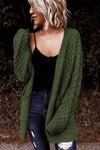 Green Open Front Woven Texture Knitted Cardigan with Pockets-Tops-MomFashion