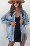 Sky Blue Flap Pocket Buttoned Oversized Denim Jacket-Outerwear-MomFashion