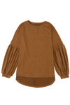 Faux Knit Jacquard Puffy Long Sleeve Top-Tops-MomFashion