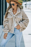 Khaki Solid Color Plush Fleece Button up Jacket-Outerwear-MomFashion