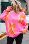 Flower Pattern Slouchy Sweater-Tops-MomFashion